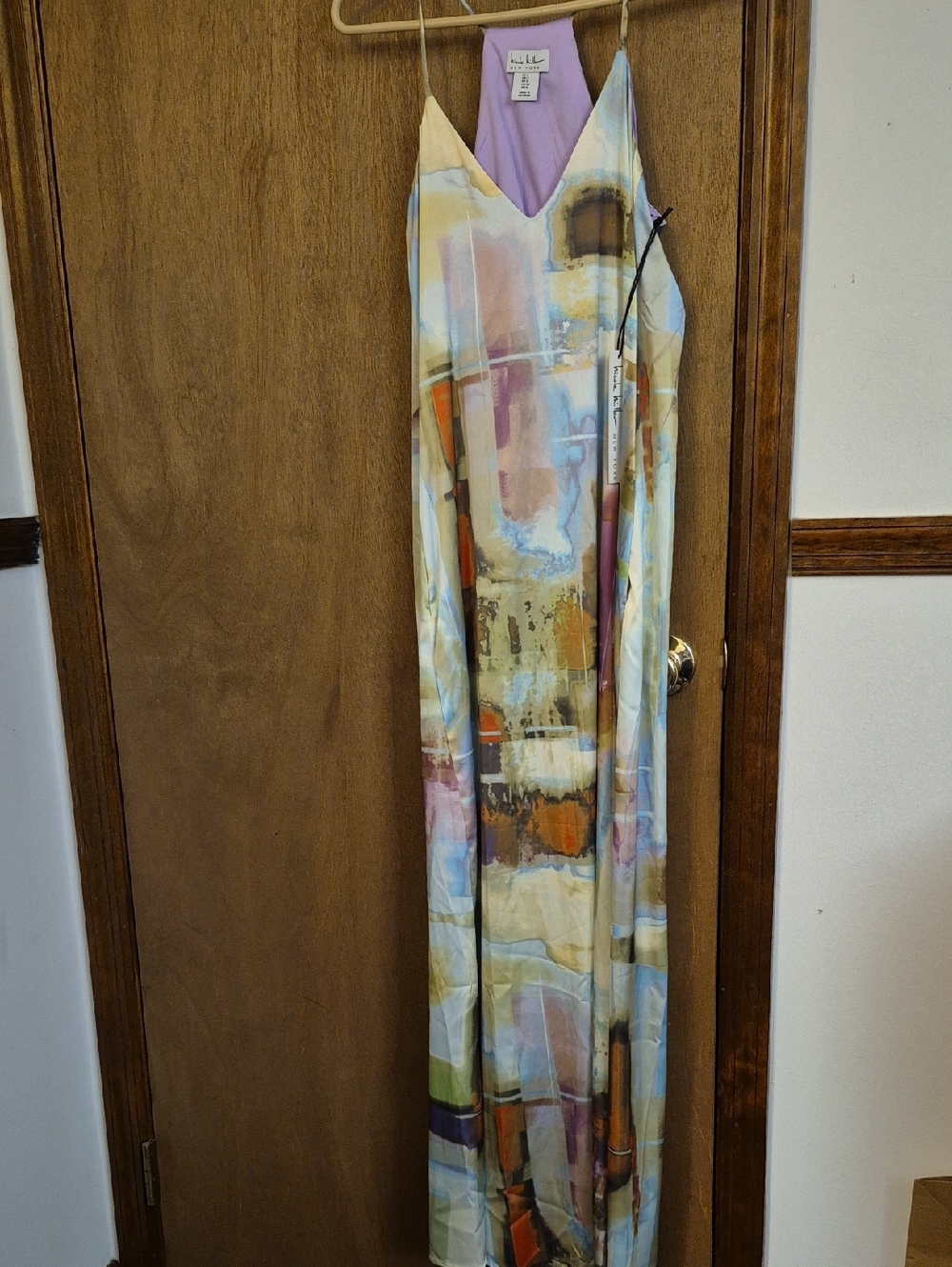 Abstract Watercolor Maxi Dress in Pastel Multi Nicole Miller